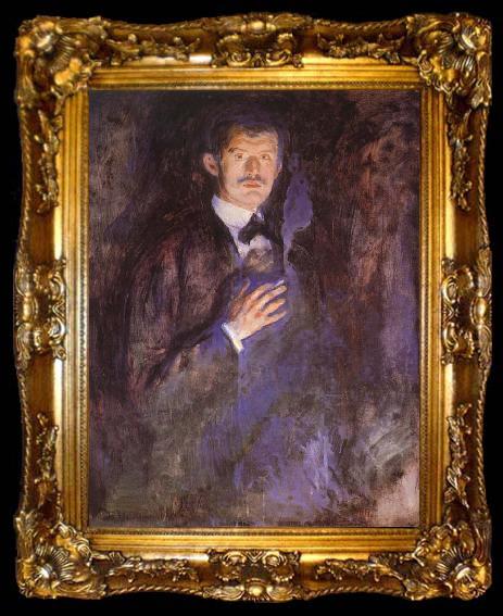 framed  Edvard Munch Holding a cigarette of Self-Portrait, ta009-2